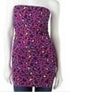 Womens Tunic Eyelash Pink Butterfly X-Small Long Tube Top Shelf Bra Gathered